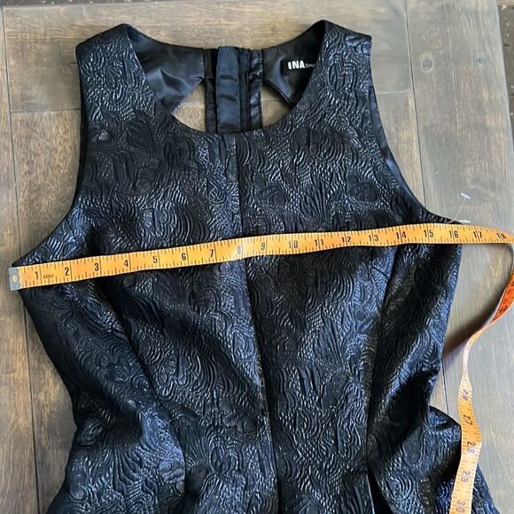 Ina embellished jacquard mini black  dress with side pockets back gold zipper Sm - Picture 9 of 14